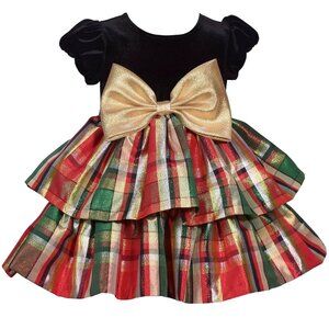 NEW Bonnie Jean Baby Girls 12M-24M Velvet Plaid Taffeta Christmas Dress